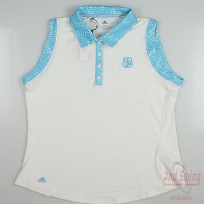 New W/ Logo Womens Adidas Golf Sleeveless Polo Medium M White/Blue MSRP $55