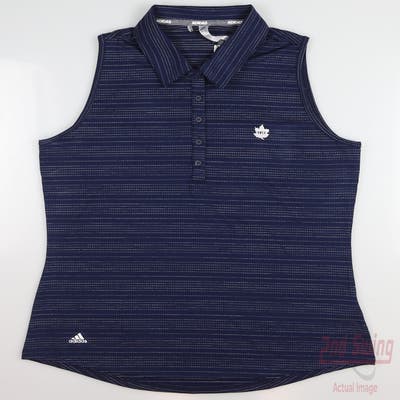 New W/ Logo Womens Adidas Golf Sleeveless Polo Large L Navy Blue MSRP $55