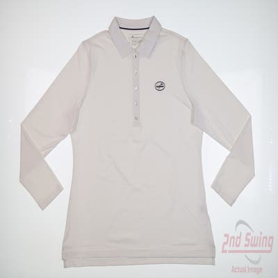 New W/ Logo Womens Peter Millar Long Sleeve Polo Large L White MSRP $100