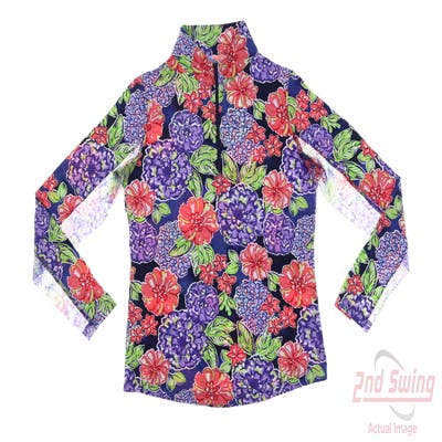 New Womens IBKUL Long Sleeve Polo X-Small XS Multi MSRP $90