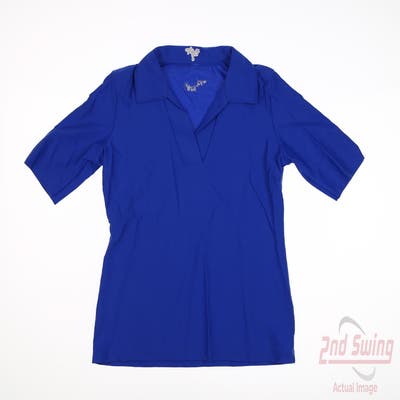 New W/ Logo Womens TZU TZU Polo Small S Blue MSRP $99