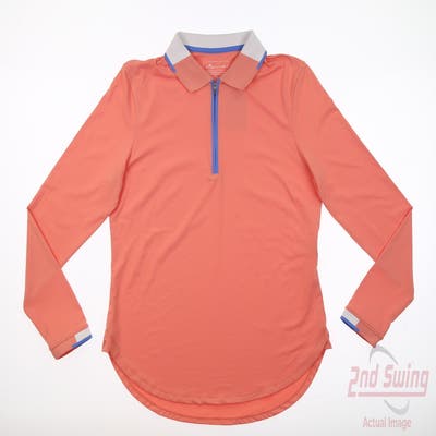 New Womens Peter Millar Long Sleeve Zip Polo Small S Orange MSRP $100