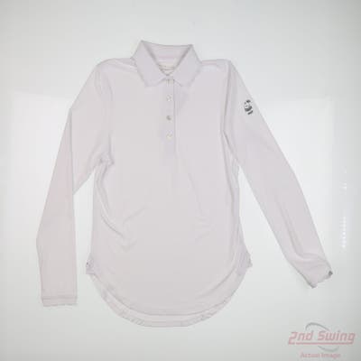 New W/ Logo Womens Peter Millar Long Sleeve Polo Small S White MSRP $115