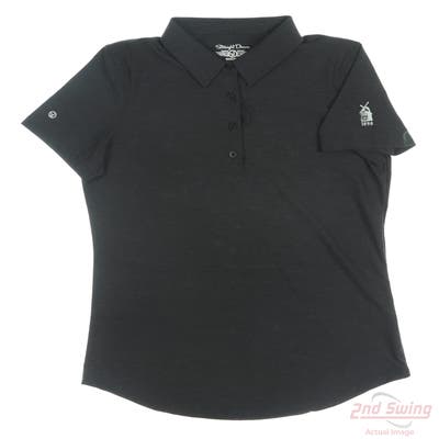 New W/ Logo Womens Straight Down Polo Large L Black MSRP $92