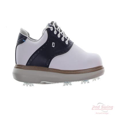 New Mens Golf Shoe Footjoy Traditions Cleated Medium 9 White/Navy MSRP $155