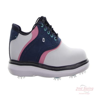 New Mens Golf Shoe Footjoy Traditions Cleated Medium 9.5 White/Navy/Pink MSRP $155 57959