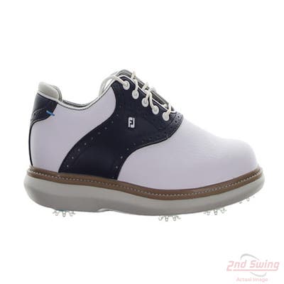 New Mens Golf Shoe Footjoy Traditions Cleated Medium 9.5 White/Blue MSRP $155 57899