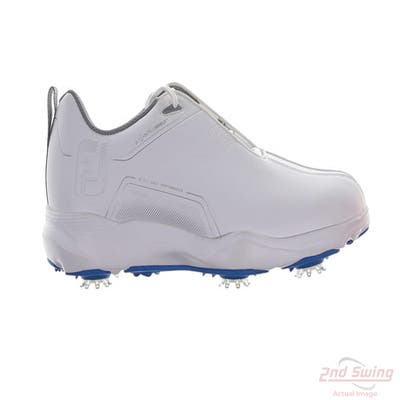 New Mens Golf Shoe Footjoy eComfort Cleated Plain Toe HYB Medium 9.5 White/Blue MSRP $100 57702