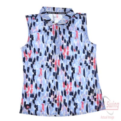 New W/ Logo Womens Puma Cloudspun Three Brush Sleeveless Polo Small S Multi MSRP $55