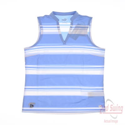 New W/ Logo Womens Puma Cloudspun V Stripe Sleeveless Polo X-Small XS Blue MSRP $55