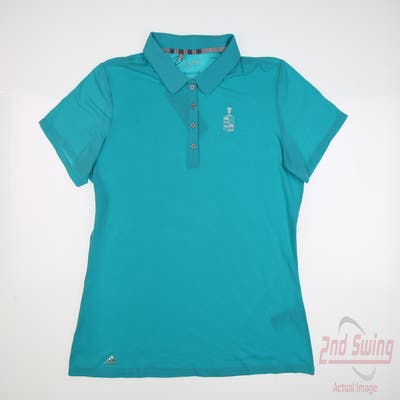 New W/ Logo Womens Adidas Golf Polo Large L Blue MSRP $60