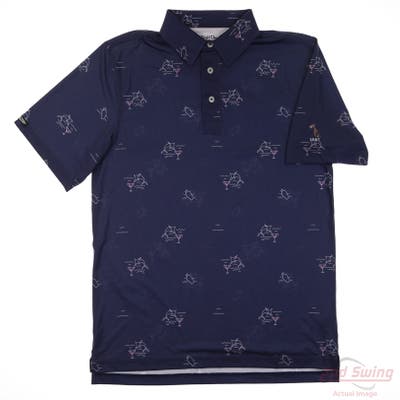 New W/ Logo Mens Straight Down Polo Medium M Navy Blue MSRP $95