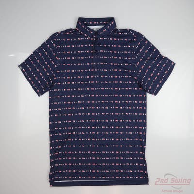 New W/ Logo Mens MATTE GREY Polo Medium M Navy Blue MSRP $95