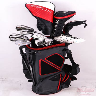 Complete Set of Men's TaylorMade Tour Edge Cleveland Odyssey Golf Clubs + Datrek Stand Bag - Right Hand Regular Flex Steel Shafts