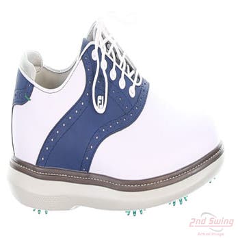 New Mens Golf Shoe Footjoy Traditions Cleated Medium 8.5 White/Navy MSRP $155