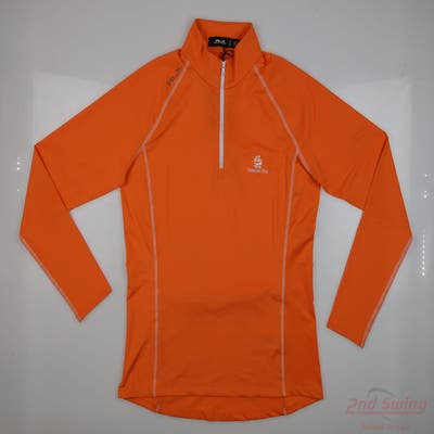 New W/ Logo Womens Ralph Lauren RLX 1/4 Zip Pullover Large L Orange MSRP $130